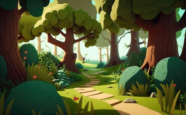 A forest cartoon background illustrations for kids cartoon style ai generated