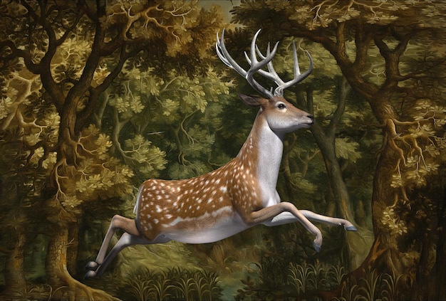 Forest deer on the background of nature 3d illustration