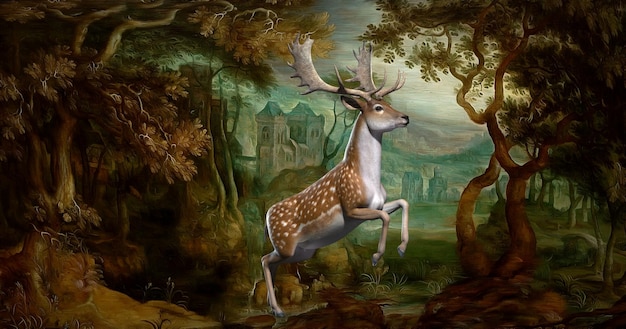 Forest deer on the background of nature 3d illustration