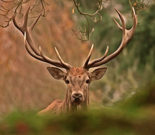 Forest deer with big horns 3