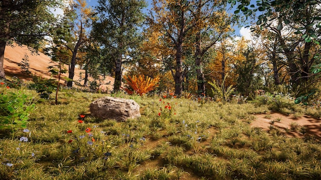 Forest environment in autumn 3d rendering