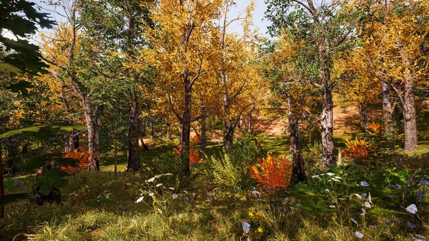 Forest environment in autumn 3d rendering