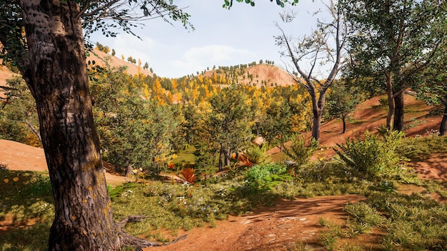 Forest environment in autumn 3d rendering