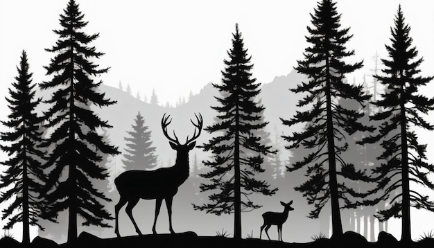 Forest Fables Silhouette of Spruce Trees and Wild Deer Icon