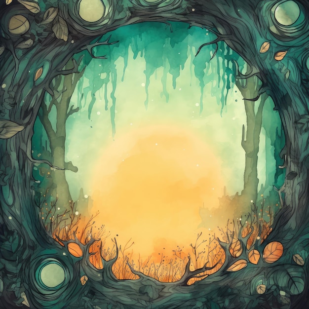 Forest fantasy background Watercolor style