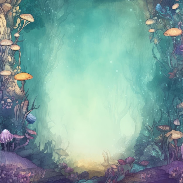 Forest fantasy background Watercolor style