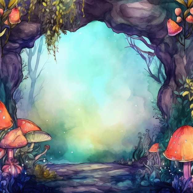 Forest fantasy background Watercolor style