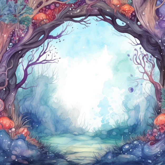 Forest fantasy background Watercolor style