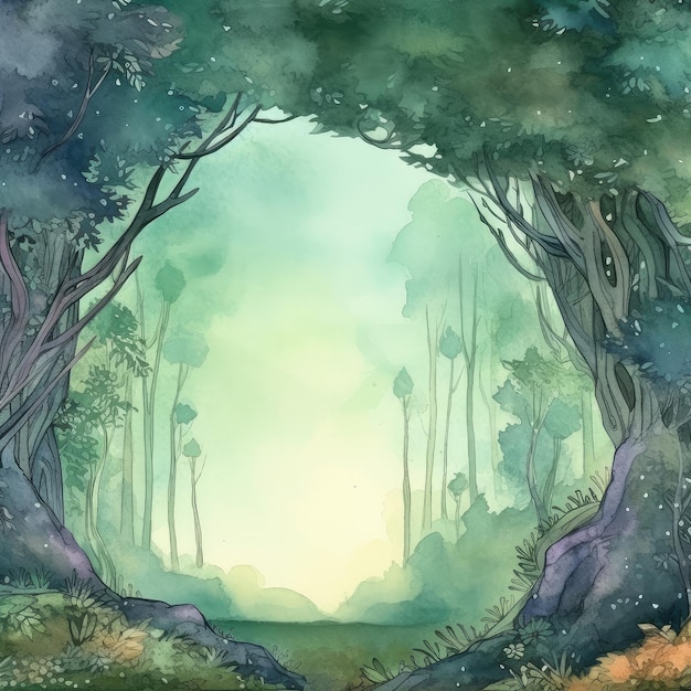 Forest fantasy background Watercolor style