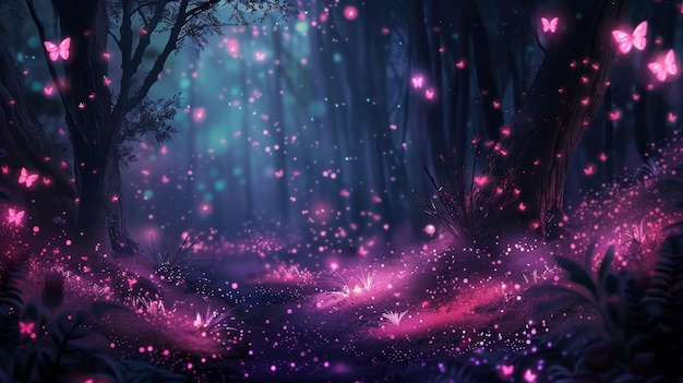 Forest Filled With Pink Butterflies