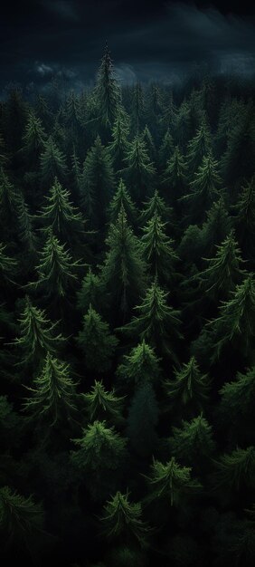 Photo a forest of fir trees with a dark background