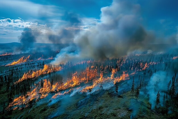 forest fire Against the backdrop of green trees