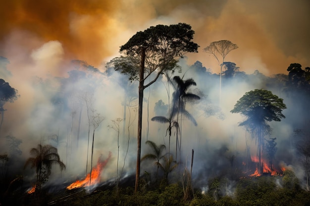 A forest fire in brazil is burning in the amazon.