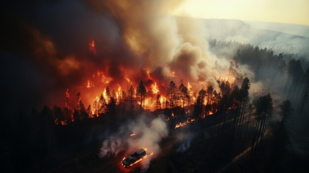 Forest Fire Raging in Woods