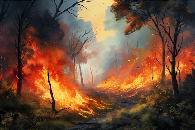 forest fire in summer