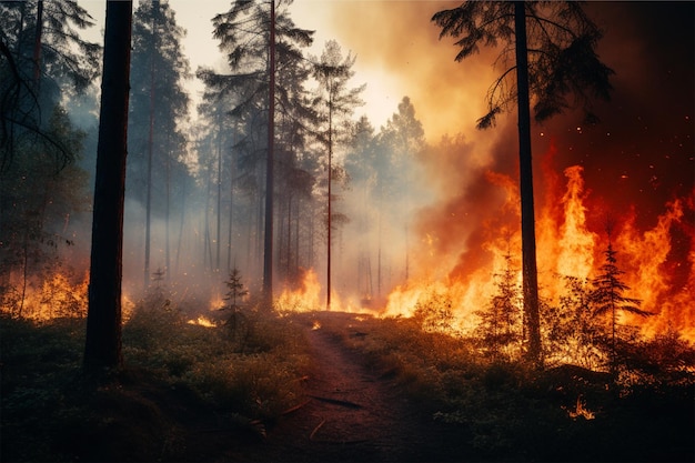 forest fire in summer