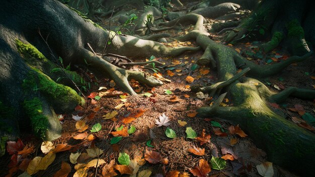 a forest floor showcasing the intricate details of nature