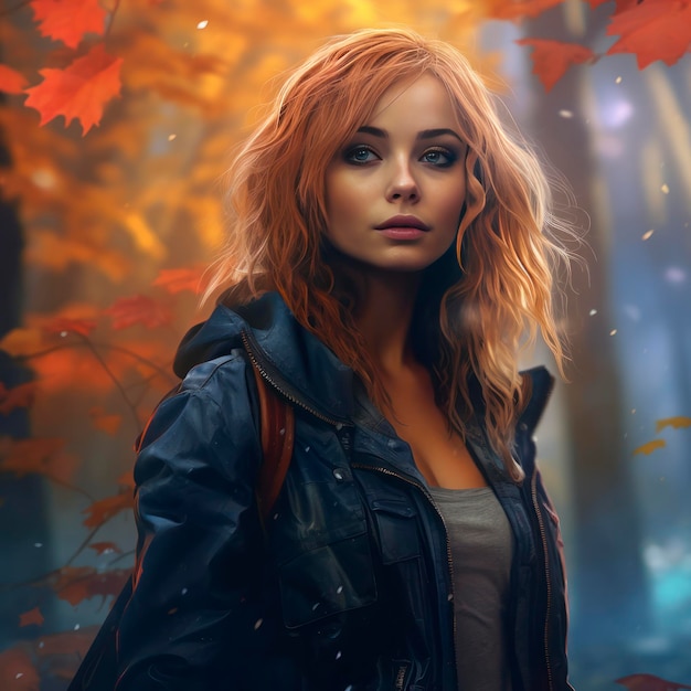 Forest fog 8k 3d colorful fantasy realism celebrity portraits autumn rain around