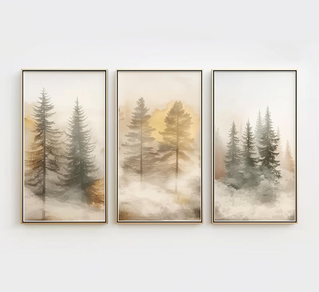 Photo forest fog tranquil pine trees in golden light