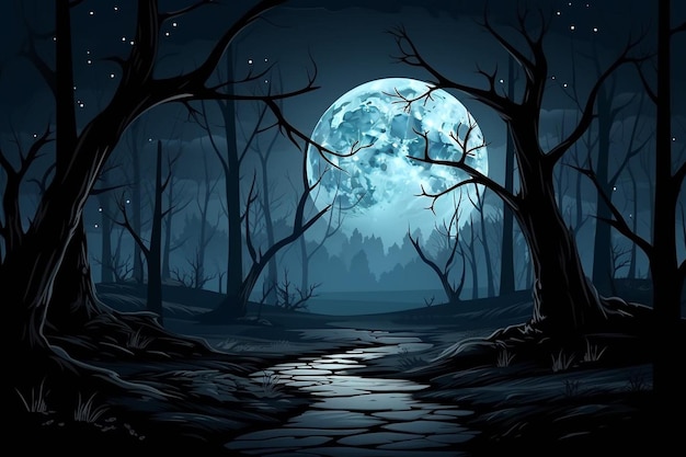 A forest at the full moon night