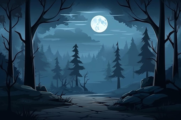 A forest at the full moon night