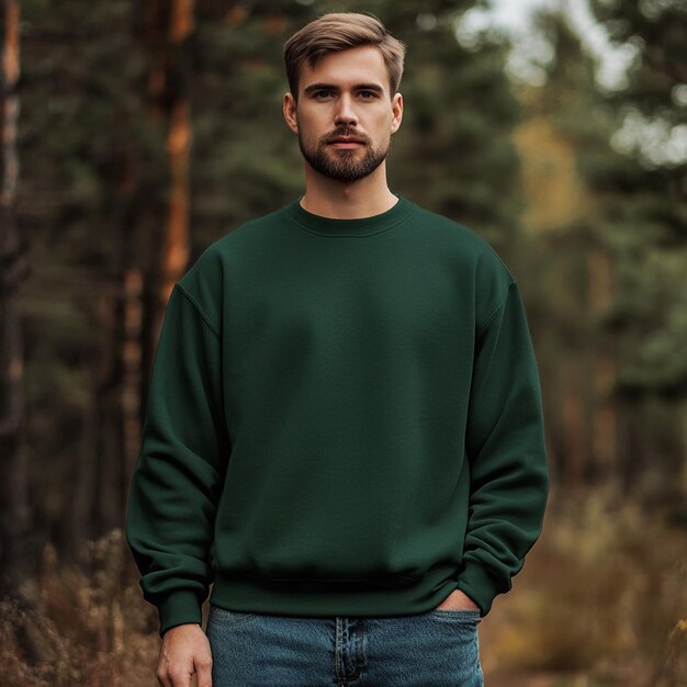 Photo forest green color blank sweatshirt mock up in front view on white background