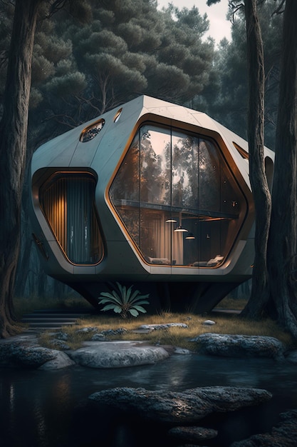 Forest Haven Futuristic Cabin House 3D Rendering