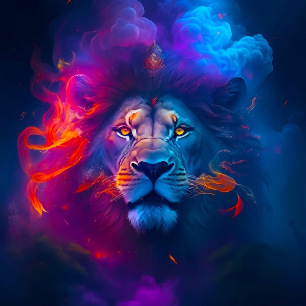 Forest king of the lion Colorful generated Ai