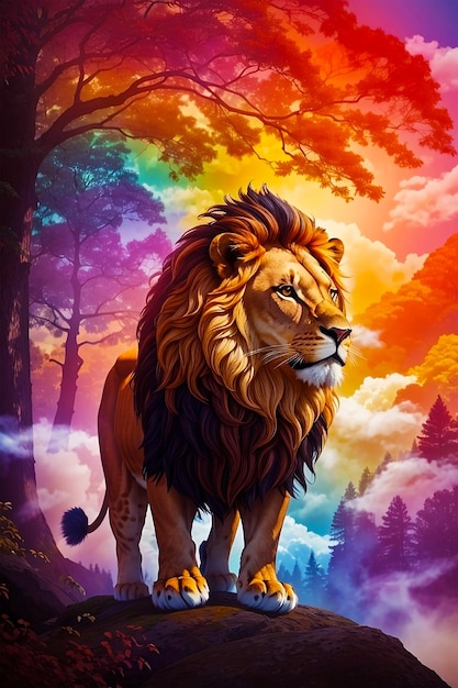 Forest king of the lion Colorful generated Ai