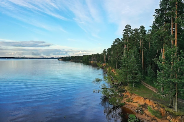 Photo forest lake top view, landscape nature view forest, background