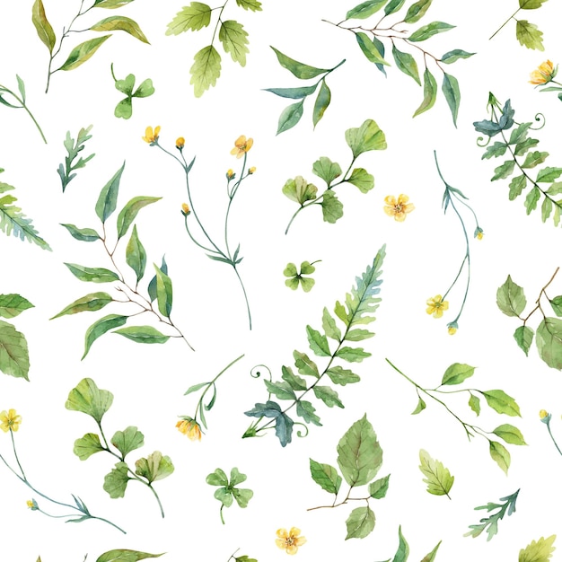 Forest leaves and flowers pattern on white background