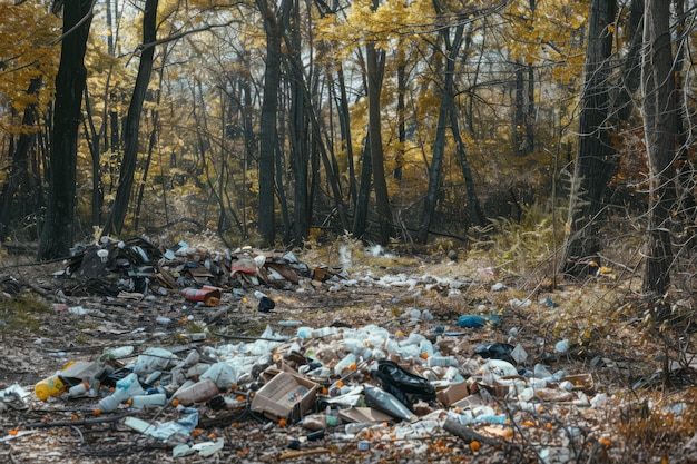 Photo forest littered with trash