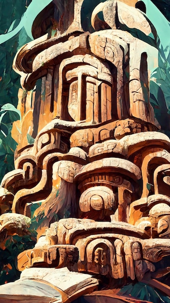 Forest Mayan style ancient greek temple 3D illustration