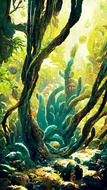 Forest Mayan style under the sea 3D illustration