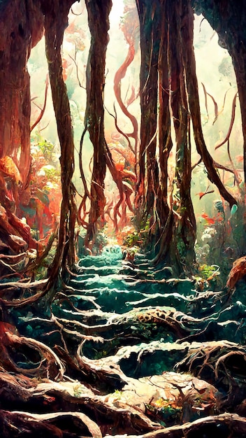 Forest Mayan style under the sea 3D illustration