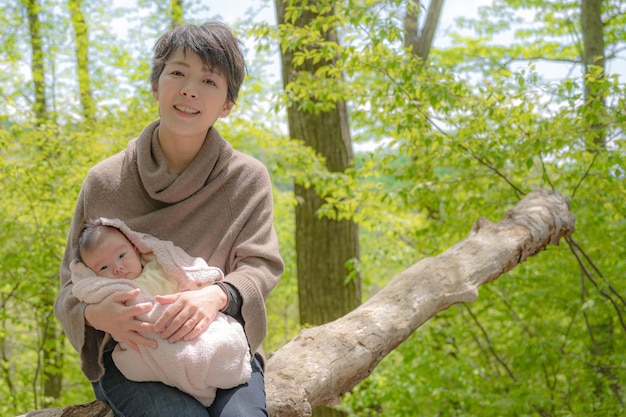 Forest mother and child who feel vitality