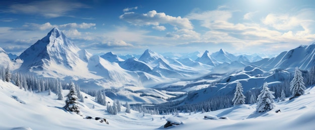 Forest On Mountain Ridge Covered Snow Background Banner HD