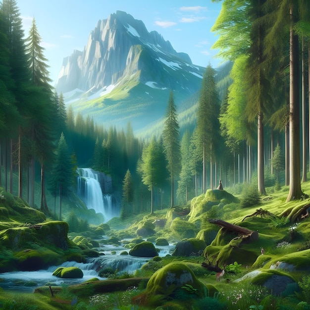 Forest nature landscape scene in anime style