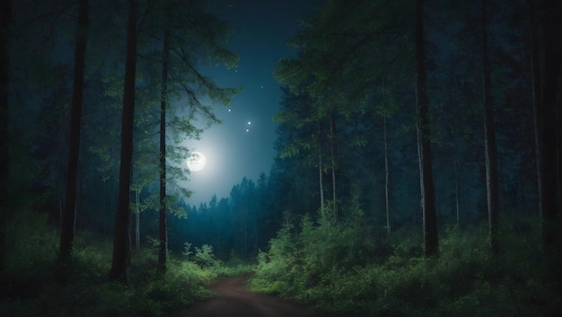 forest at night with moonlight