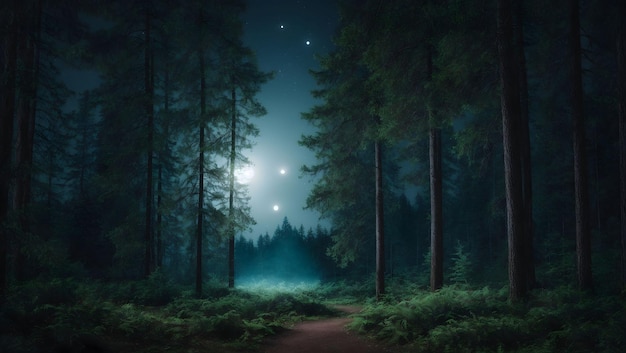 forest at night with moonlight