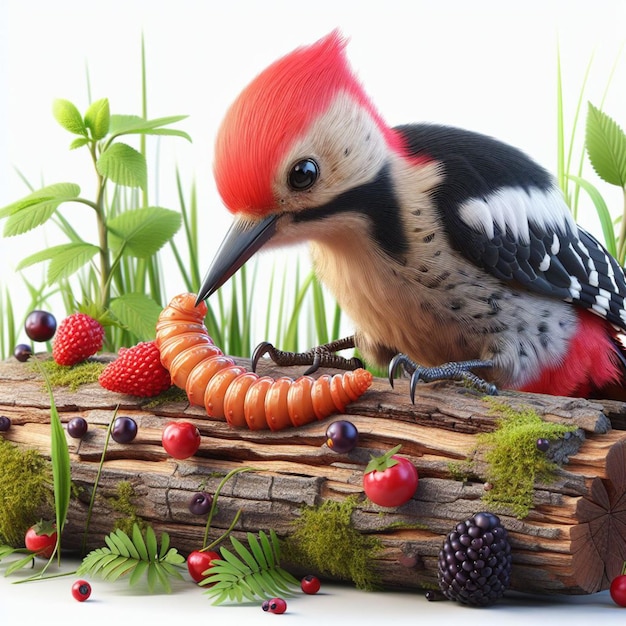 Forest picture illustration Woodpecker bird log