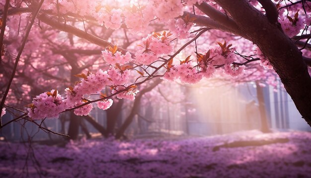 A forest of pink cherry blossoms