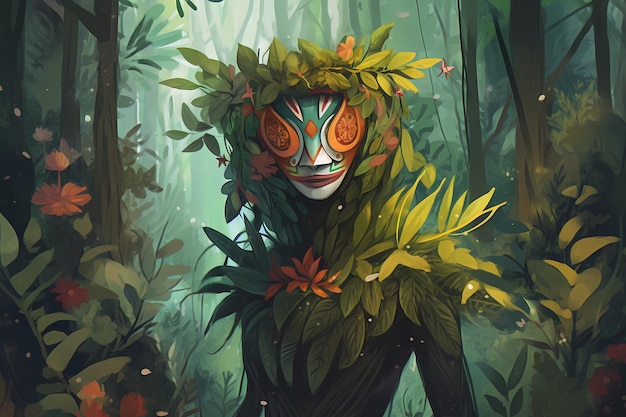 Forest protector in natural mask against deforestation Generative AI