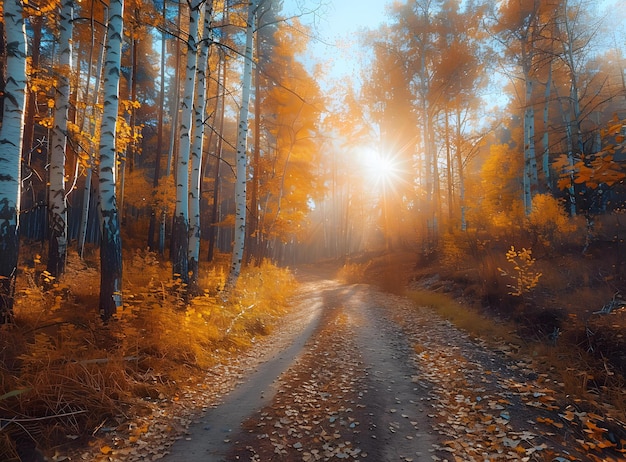 Forest road in autumn