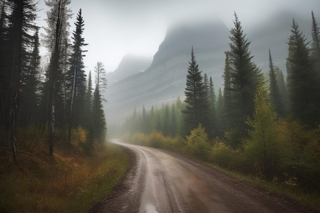 Forest road on a cloudy day Glacier National Park Montana USA