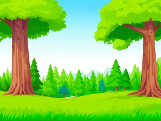 Forest scene with various forest trees for kids story