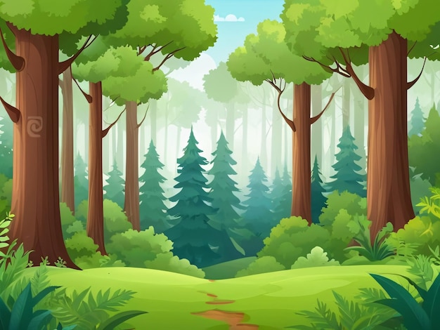 Forest scene with various forest trees vector a flat nature background vector forest scene