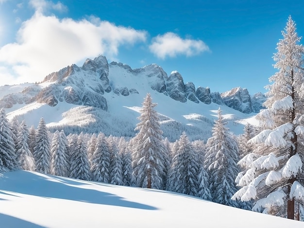 Forest in the snowy mountains