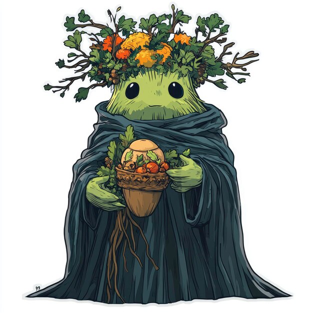 Forest Spirit Holding a Basket of Autumnal Delights