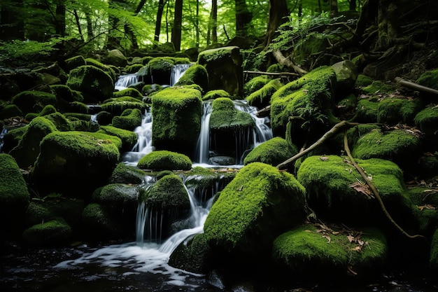 Forest Stream with Cascading Waterfalls